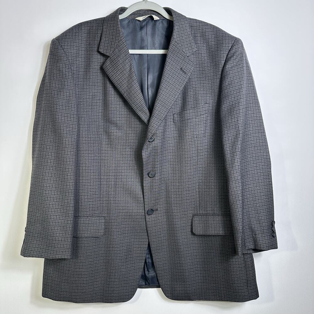 Linea Uomo Men’s Blazer Jacket 46R Wool Blend Black Gray Micro Check Sport Coat